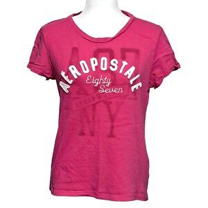 Y2K 2000s Aeropostale NY Womens T Shirt Sz XL Pink Embroidered 100%‎ Cotton
